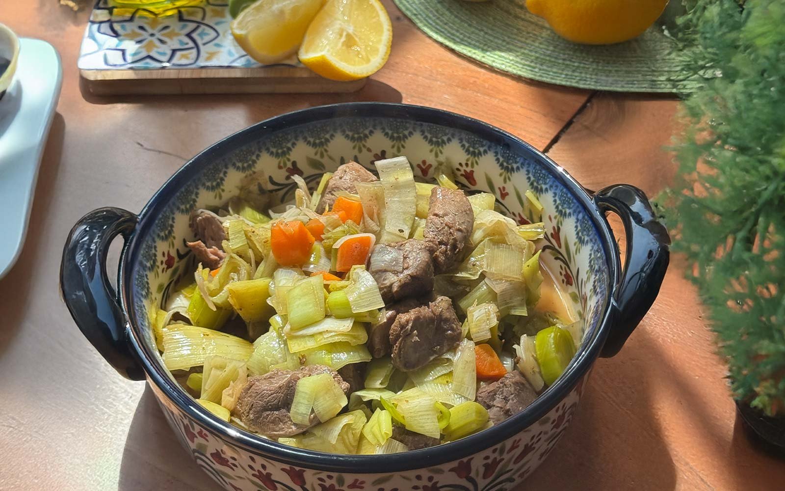 Leeks with meat
